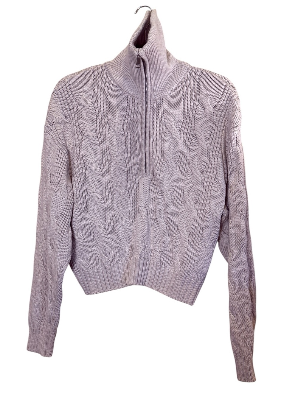 Cotton:On Women’s Half Zip Pullover Preppy Cable Knit Sweater Oatmeal Color sz S